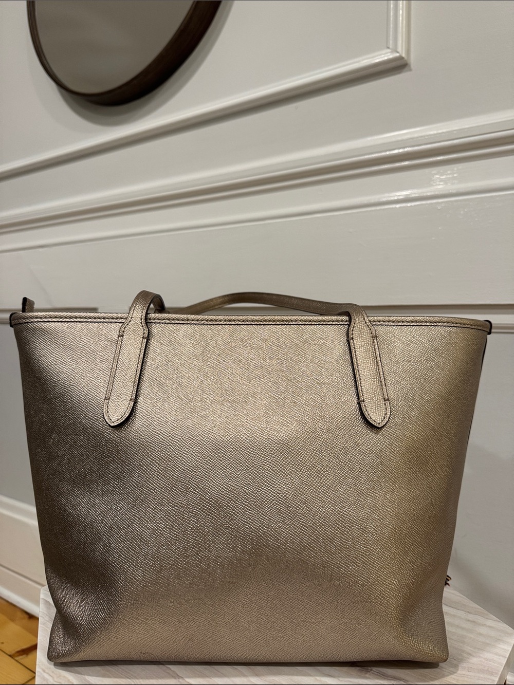 Coach Bag Metallic Champagne Gold Zip Top Tote - Picture 7 of 17